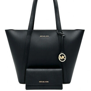 Michael Kors Pratt Large Signature Logo Tote Bag & LG Trifold Wallet Black (NWT)